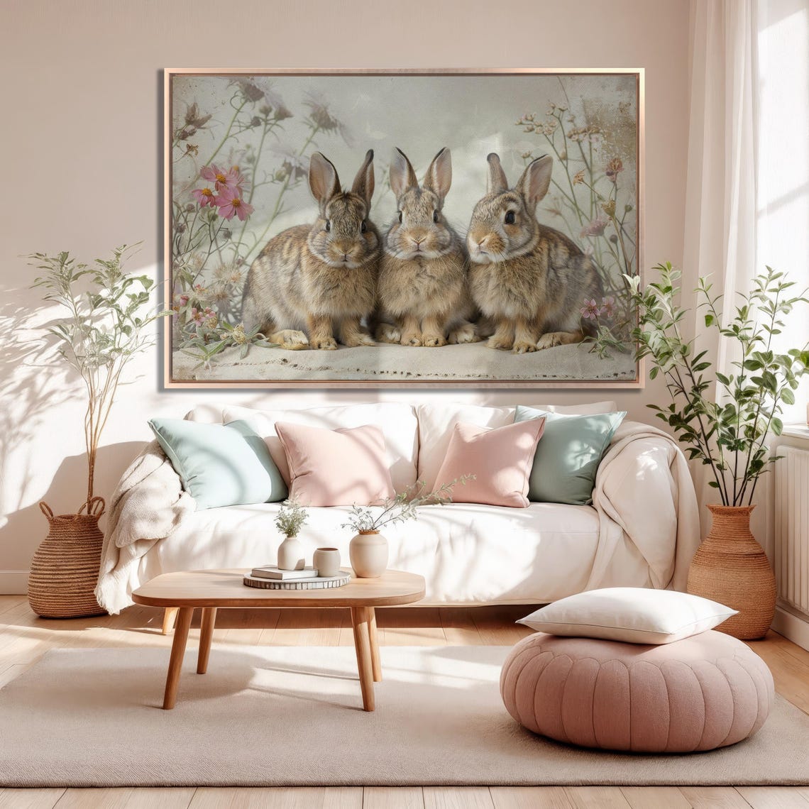Three Fluffy Baby Bunnies Sitting Among Spring Wildflowers Poster - Image 6