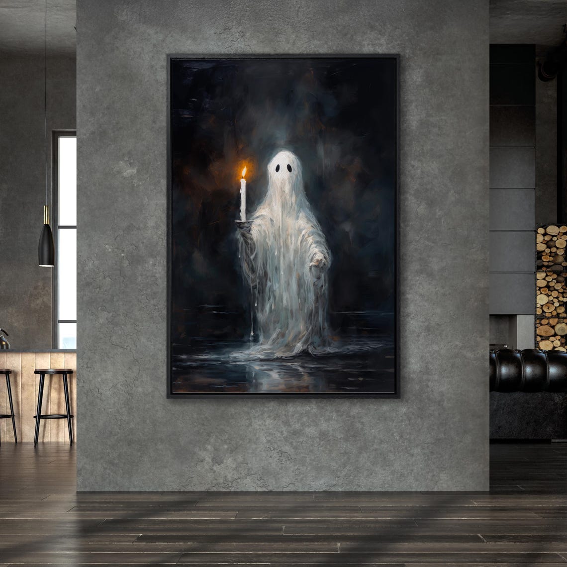 Haunting Ghost Holding Candle Dark Gothic Halloween Painting Poster - Image 6