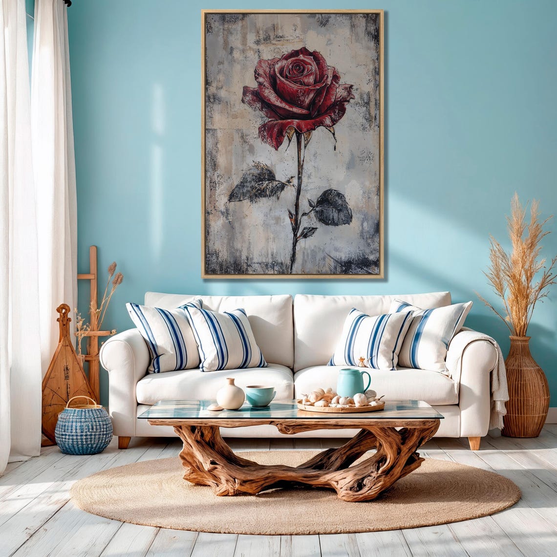 Single Red Rose on Grunge Gray Background Romantic Floral Poster - Image 4