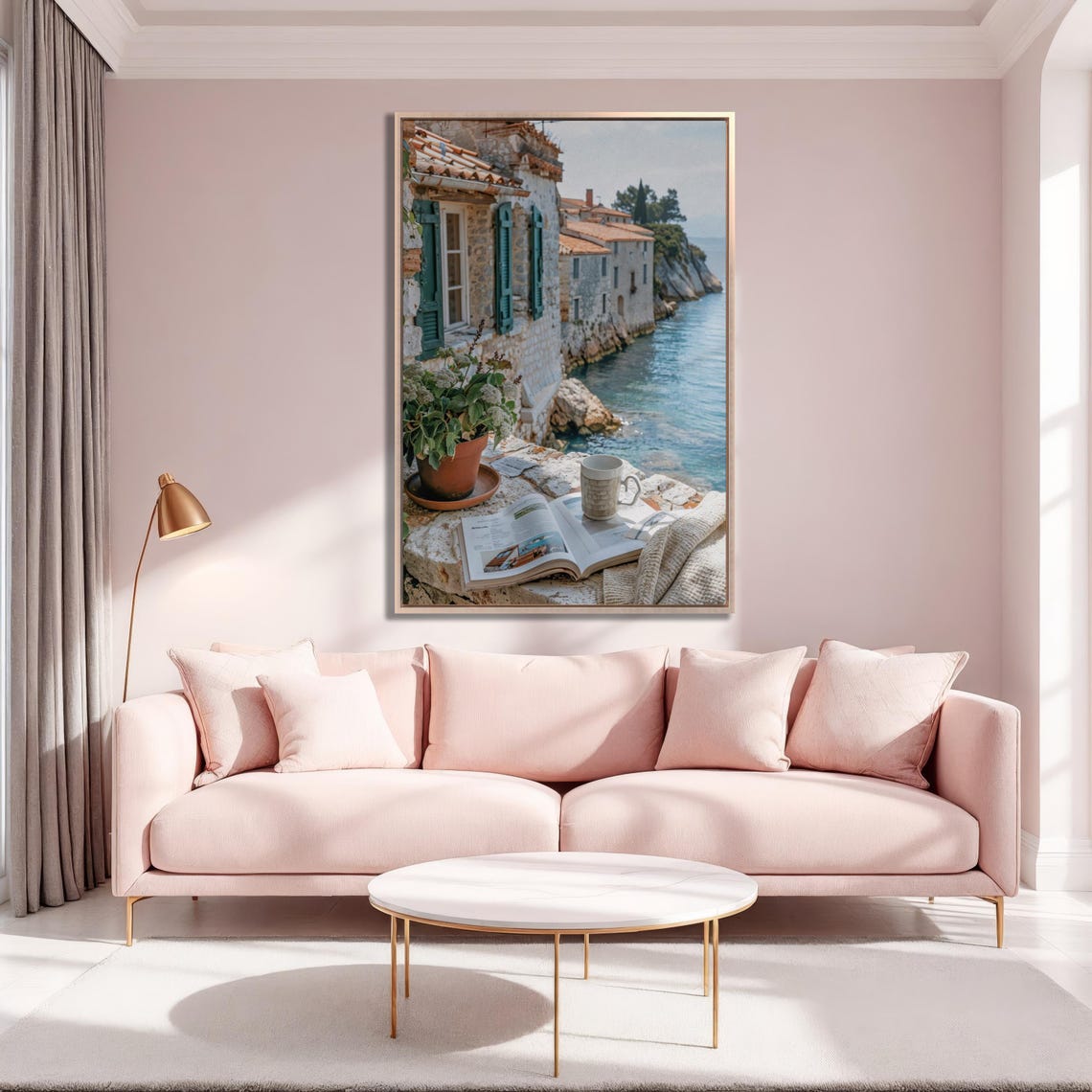 Mediterranean Stone Terrace Coffee Overlooking Turquoise Sea Poster - Image 5