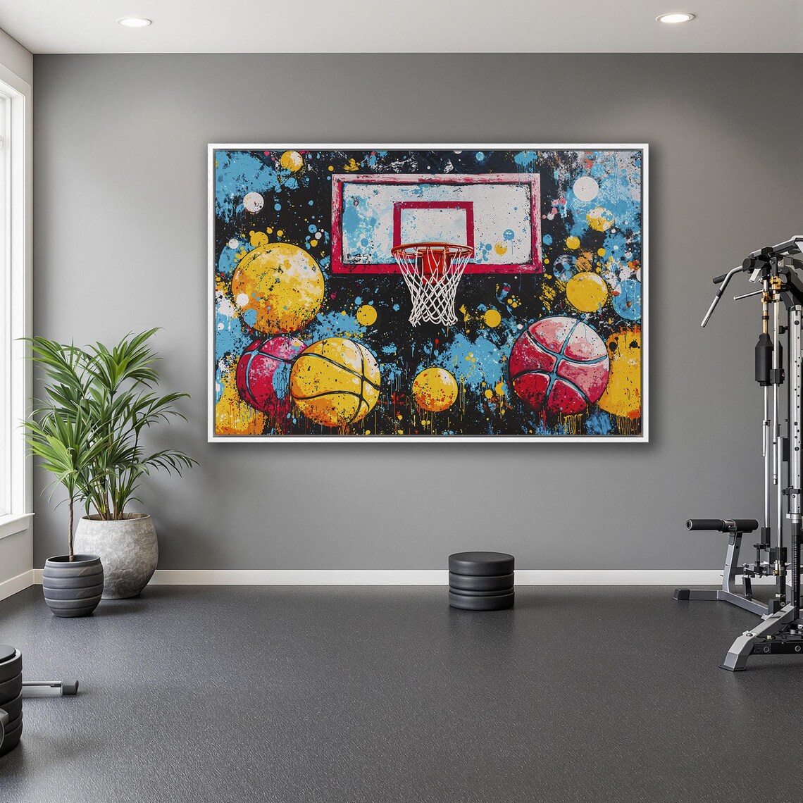 Pop Art Basketball Hoop With Colorful Balls Paint Splatter Poster - Image 5