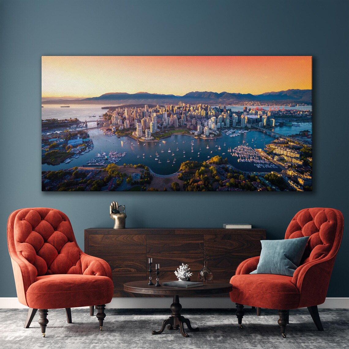 Vancouver Sunset Aerial City Skyline Canada Waterfront Travel Wall Art - Image 3