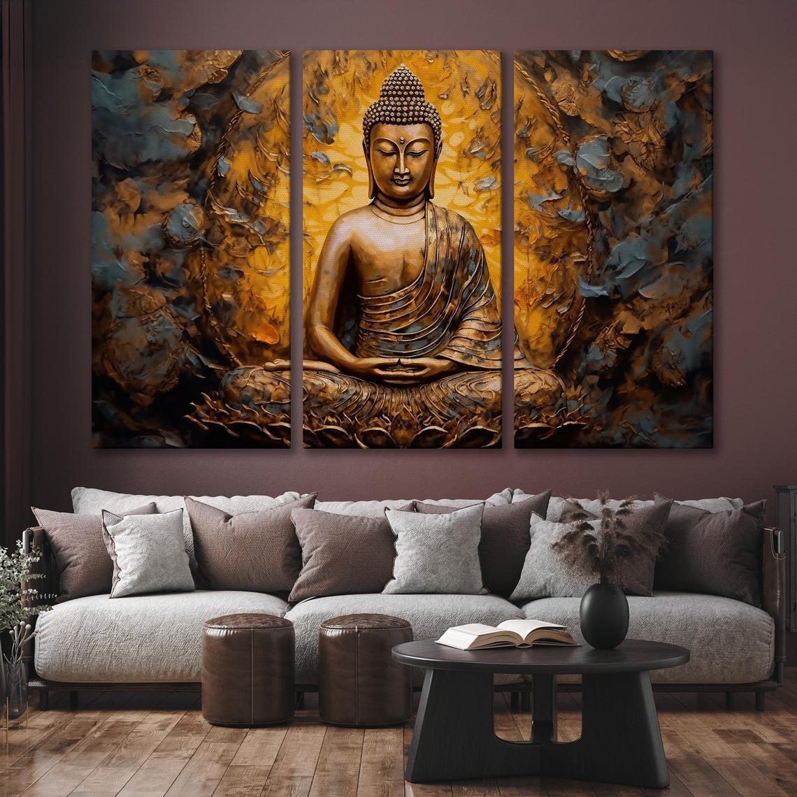 Golden Buddha with Radiant Halo Dark Spiritual Meditation Poster - Image 6