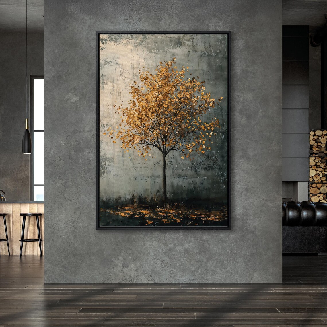 Solitary Tree With Golden Leaves, Autumn Art Print - Image 4