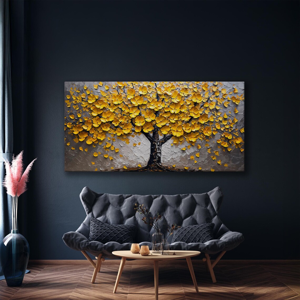 Golden Blossom Tree Of Life Textured Floral Wall Painting Poster - Image 5