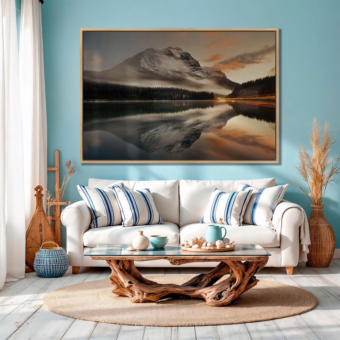 Misty Mountain Lake Sunset Golden Reflection Alpine Photo Poster - Image 4