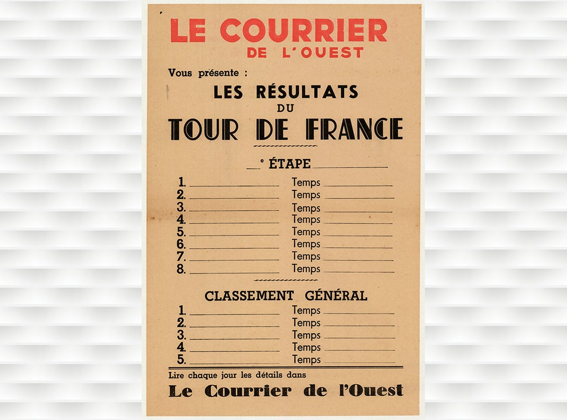 Le Courrier de l Ouest Tour de France Blank Results Scoreboard Poster