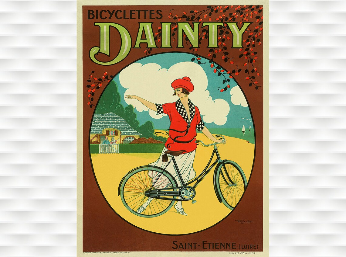 Bicyclettes Dainty Saint-Etienne Red Dress Woman French Vintage Poster