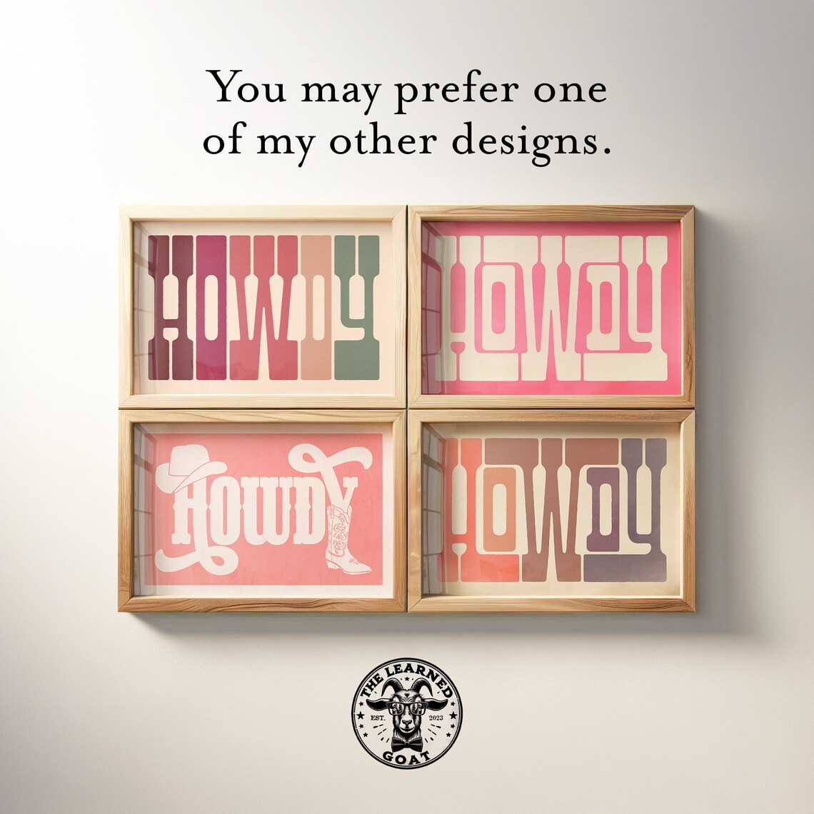 Howdy Pink Geometric Maze Line Art Modern Western Wall Poster - Image 4