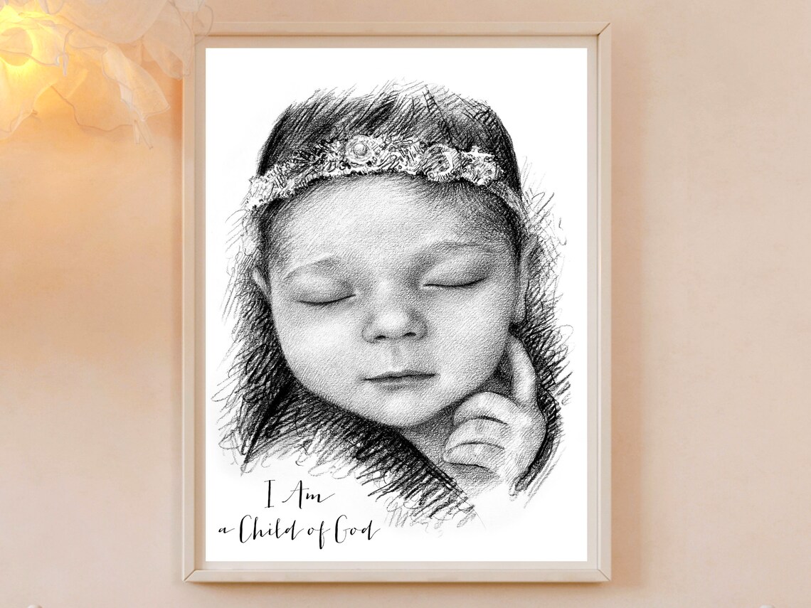 Baby in Striped Shirt Custom Pencil Portrait Sketch Art Print - Image 5