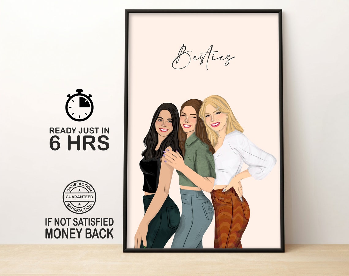 Besties Three Friends Laughing Together Vector Friendship Poster
