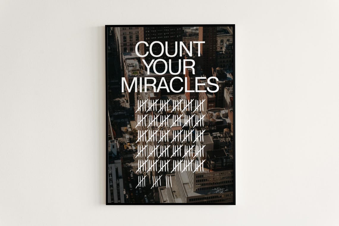 Count Your Miracles Cityscape Quote Tally Mark Motivational Poster