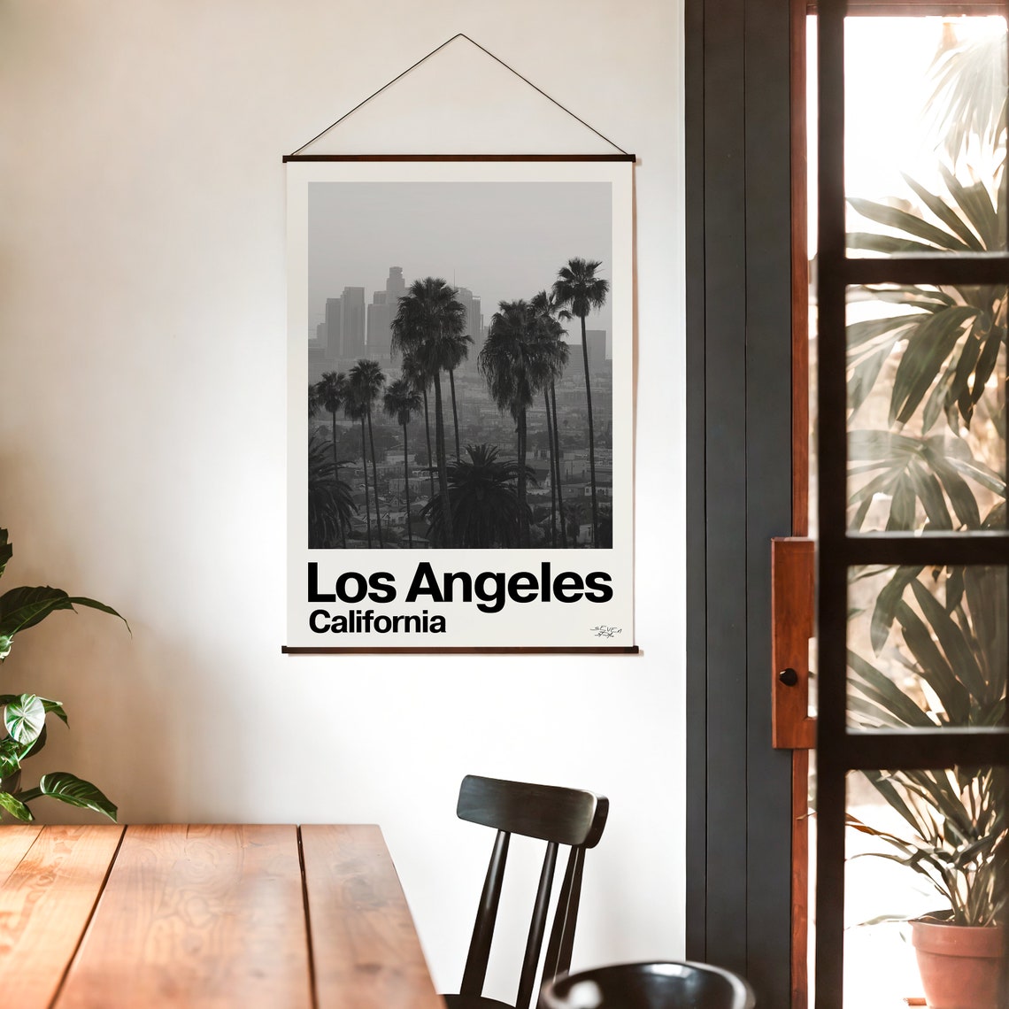 Los Angeles California Skyline Palm Trees Black White Photo Poster - Image 3