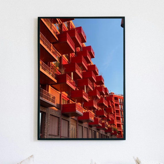 Modern Red Architecture Fine Art Photography Urban Building Wall Art Berlin Print For Home Decor Instant