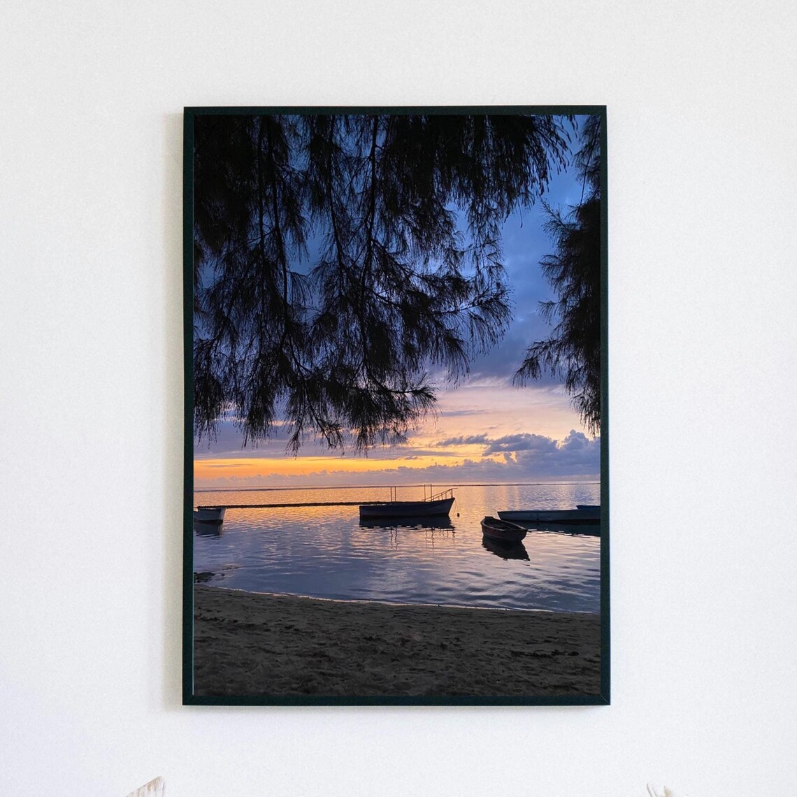 Mauritius Beach Sunset Fishing Boats Fine Art Photography Poster