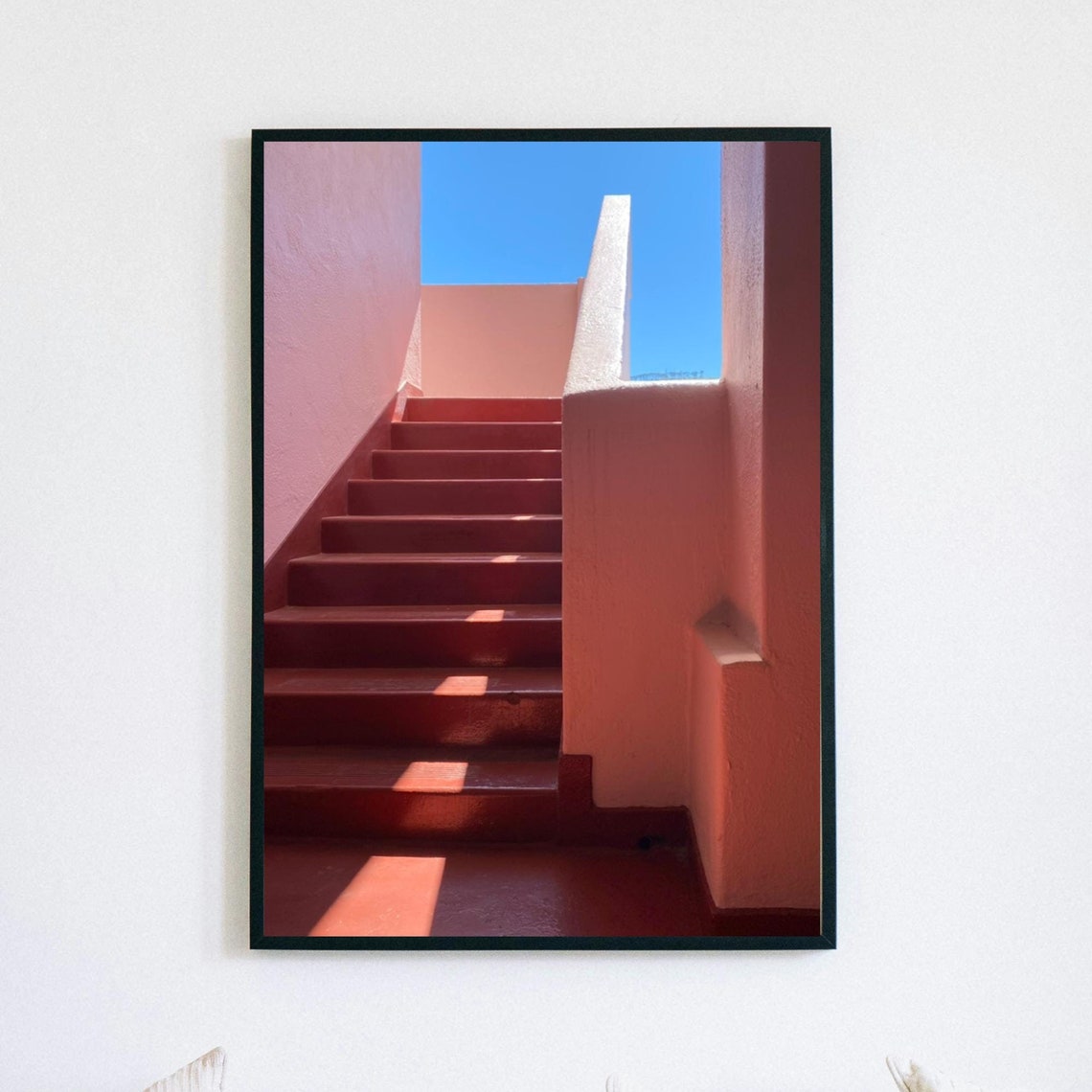 Terracotta Pink Staircase Blue Sky Minimal Architecture Poster