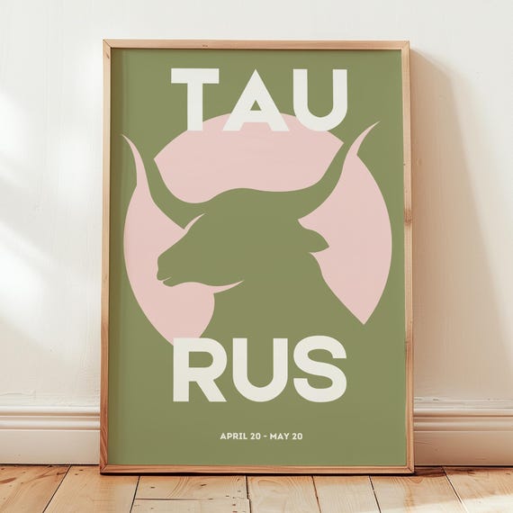 Taurus Poster Wall Art Zodiac Sign Horoscope Gift Modern Minimalist Print Pink And Green Sage