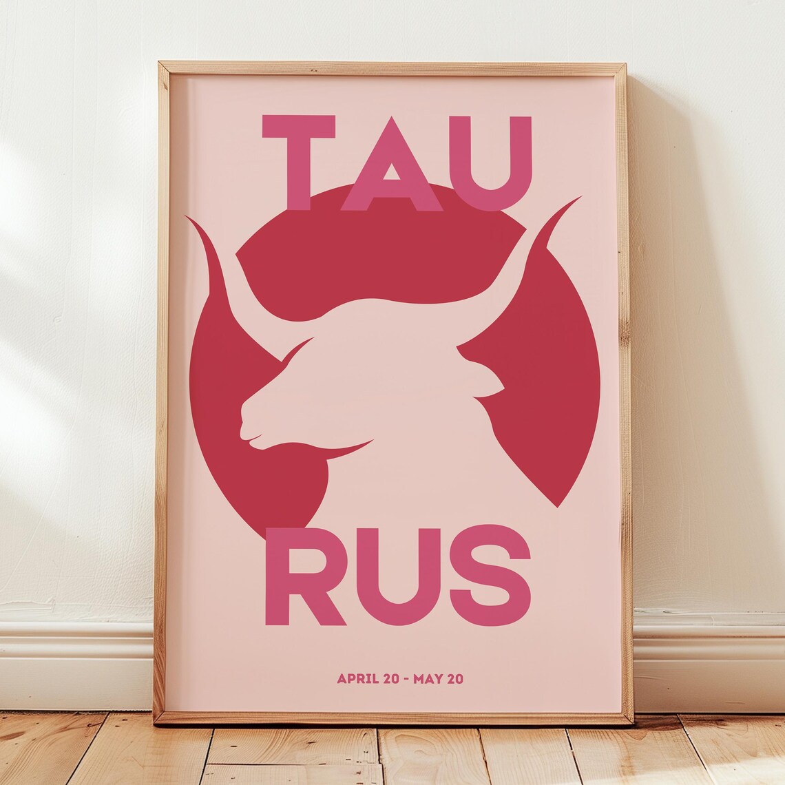 Taurus Zodiac Bull Silhouette Pink Astrology Sign Art Poster