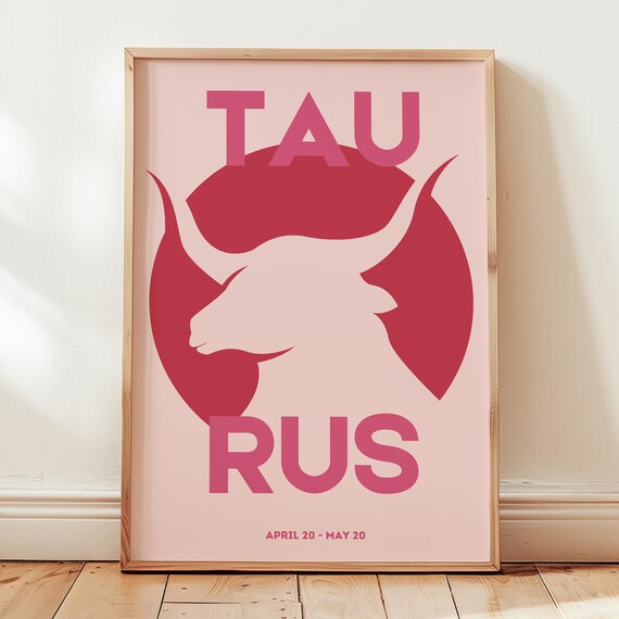 Taurus Zodiac Bull Silhouette Pink Astrology Sign Art Poster
