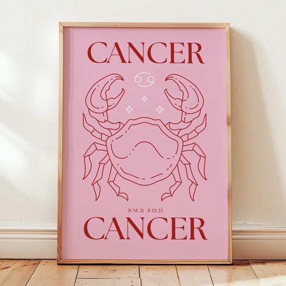 Cancer Zodiac Print Poster Retro Sign Wall Art Horoscope Astrology Gift Decor Pink