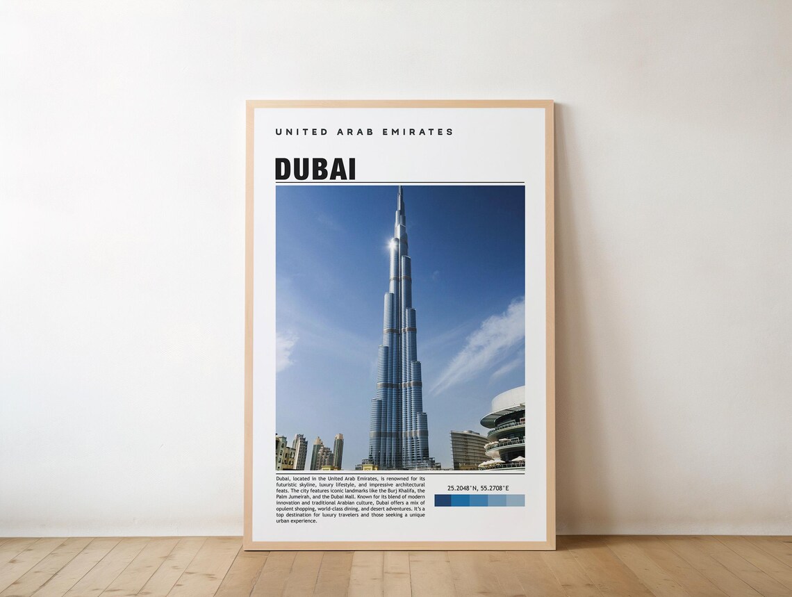 Dubai UAE Burj Khalifa Skyscraper Travel Poster Cityscape Photo Artwork