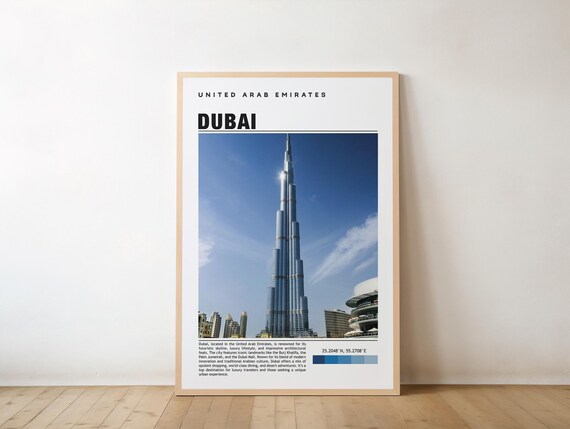 Dubai UAE Burj Khalifa Skyscraper Travel Poster Cityscape Photo Artwork
