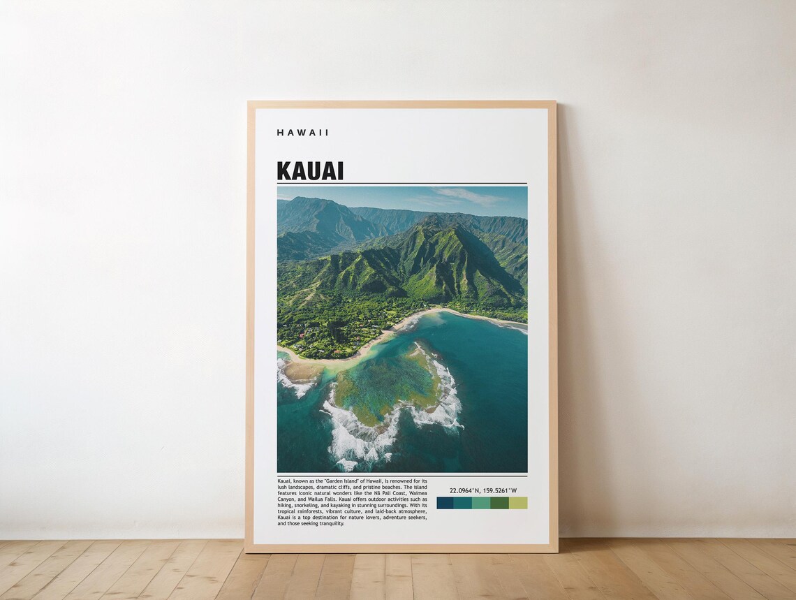 Kauai Hawaii Aerial Na Pali Coast Beach Editorial Travel Poster