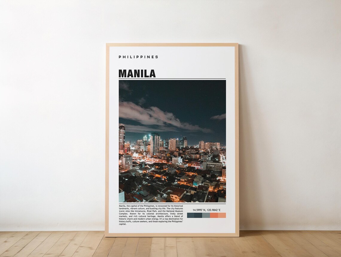 Manila Philippines Night City Lights Skyline Photo Travel Poster