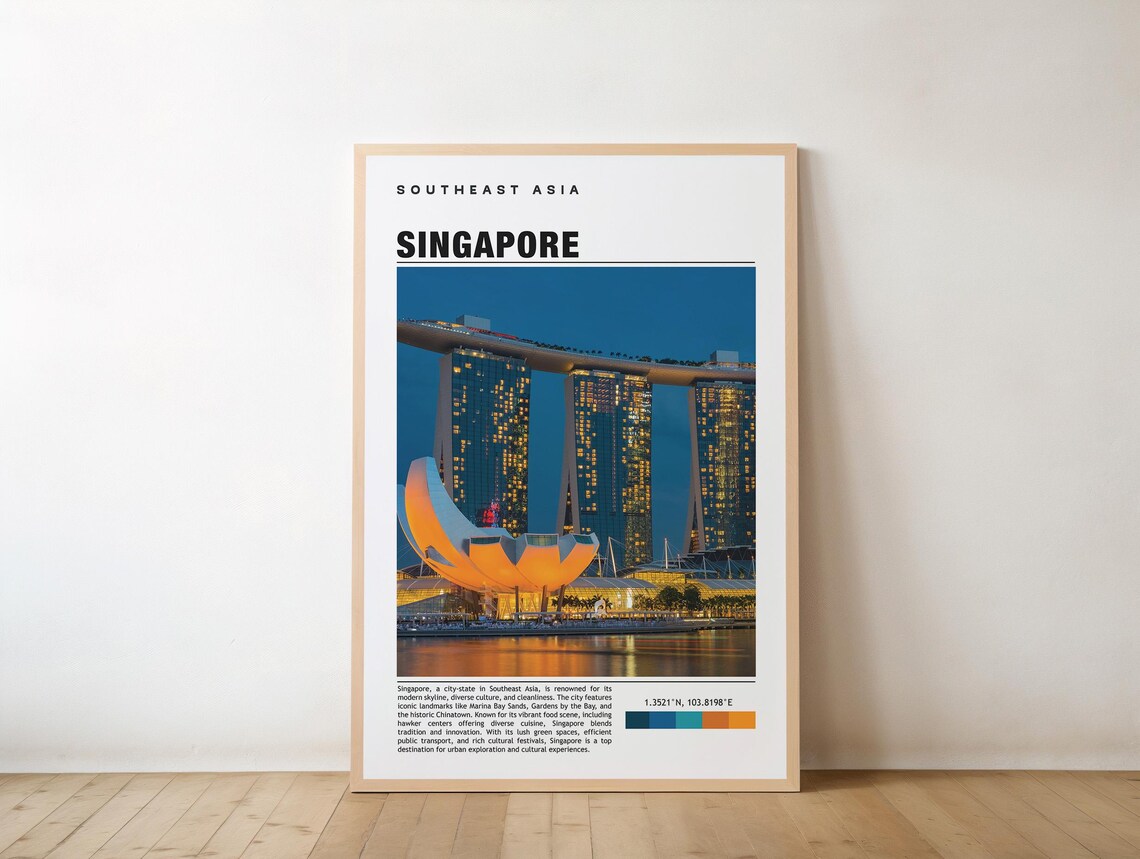 Glowing Singapore Travel Marina Bay Sands Night Skyline City Poster
