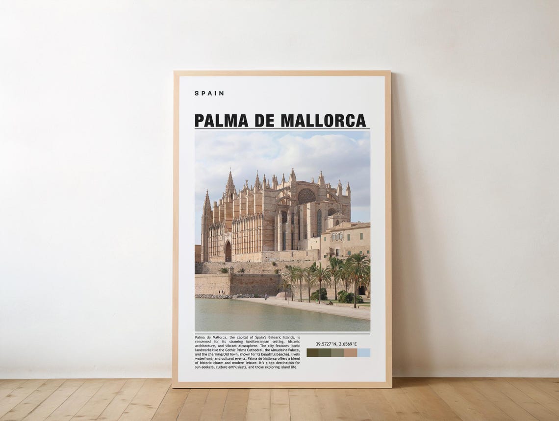 Palma De Mallorca Spain Cathedral Travel Poster Seafront View Artwork