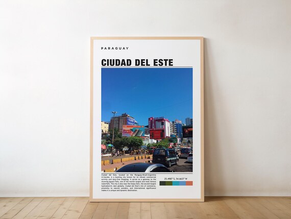 Ciudad Del Este Print Paraguay Poster Border City Travel Art Market Scene Urban Energy Scenic Views Shopping Hub River Charm