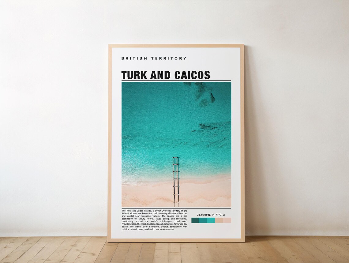 Turks And Caicos Turquoise Water Ocean Ladder Aerial Travel Poster