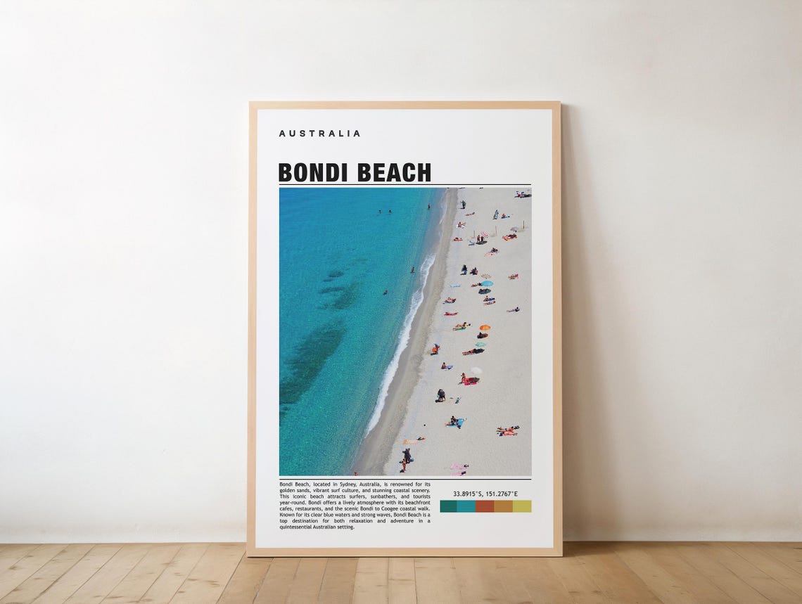 Bondi Beach Australia Aerial Shoreline Summer Surf Travel Poster