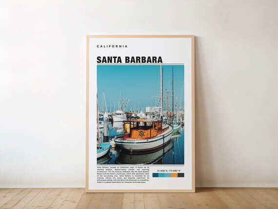 Santa Barbara California Marina Harbor Vintage Travel Poster