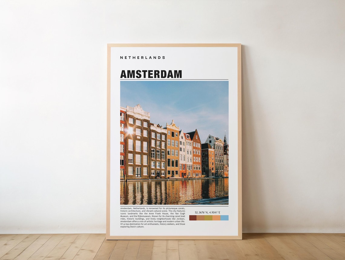Amsterdam Netherlands Canal Houses Evening Photo Travel Poster