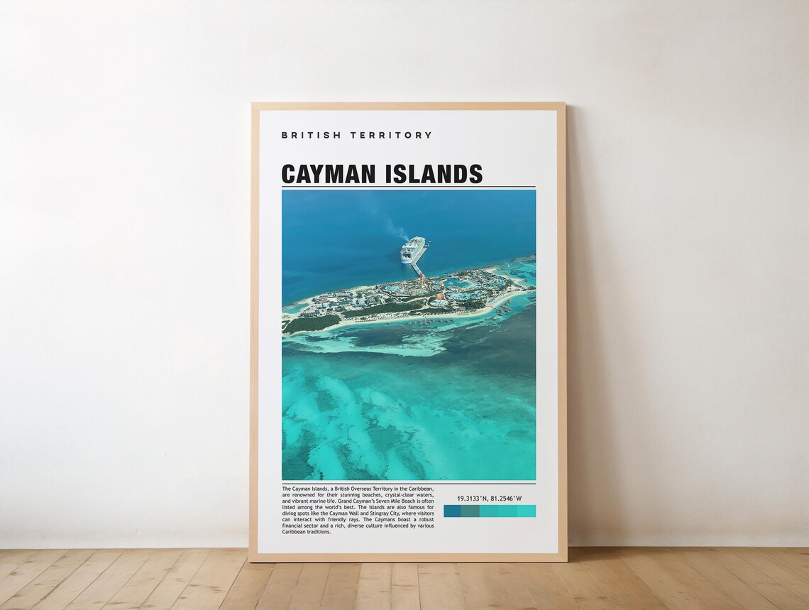 Cayman Islands British Territory Aerial Photo Travel Poster Cruise Ship