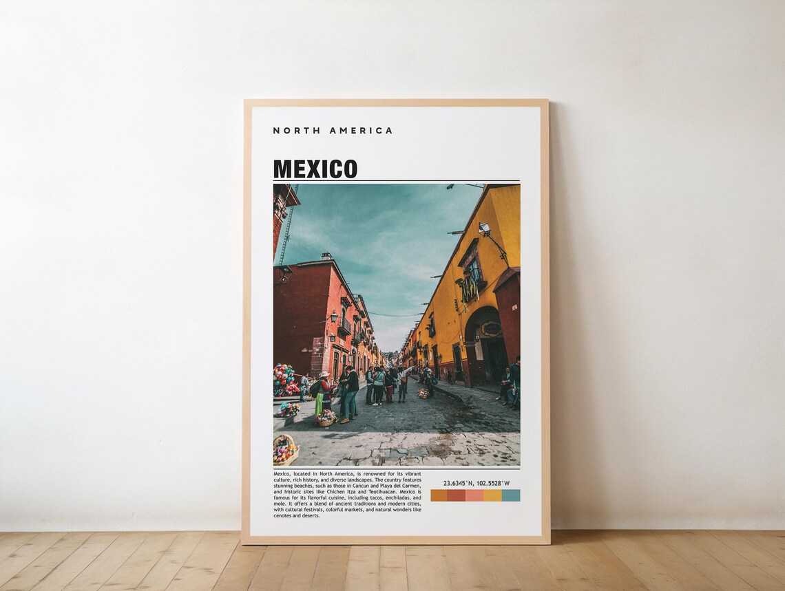 Mexico Colorful Colonial Street Scene North America Travel Poster