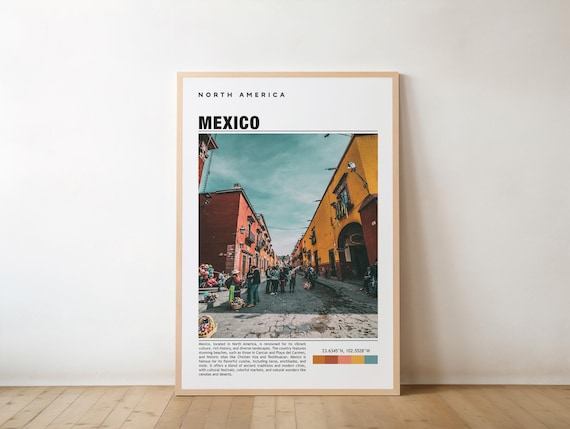 Mexico Colorful Colonial Street Scene North America Travel Poster