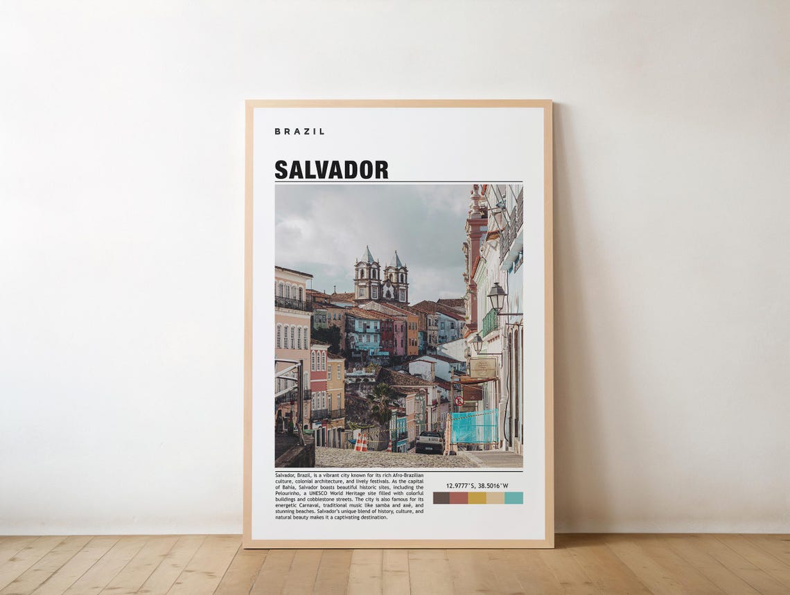 Salvador Brazil Print Travel Wall Art Scenic View Historic Pelourinho Coastal Charm Colonial Architecture Afrobrazilian Culture
