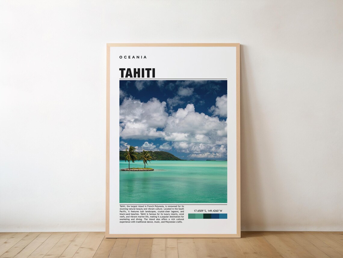 Tahiti French Polynesia Turquoise Lagoon Travel Photography Poster
