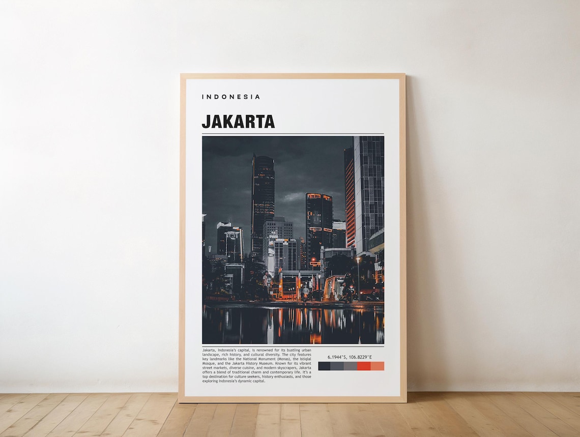 Jakarta Indonesia Glowing Night City Skyline Photo Travel Poster