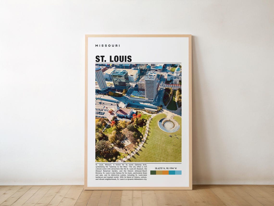 St Louis Missouri Aerial Downtown Cityscape Gateway Arch Travel Poster