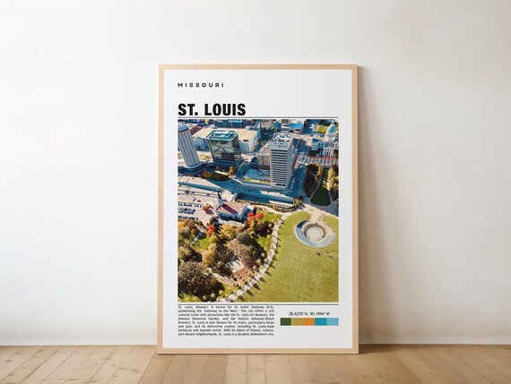 St Louis Missouri Aerial Downtown Cityscape Gateway Arch Travel Poster