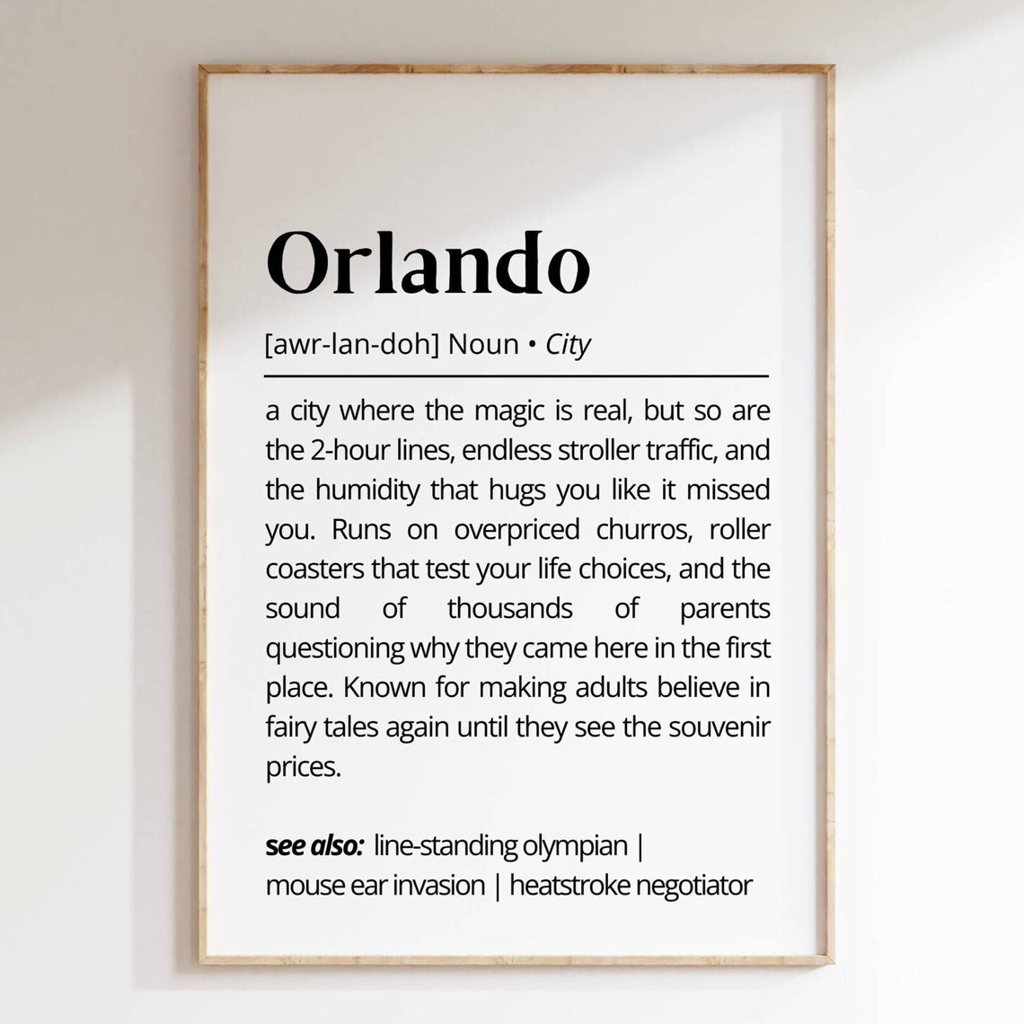 Orlando Florida Theme Park Funny City Dictionary Definition Poster