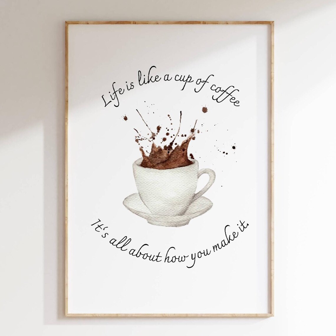 Life Is Like A Cup Of Coffee Quote Poster Watercolor Kitchen Decor