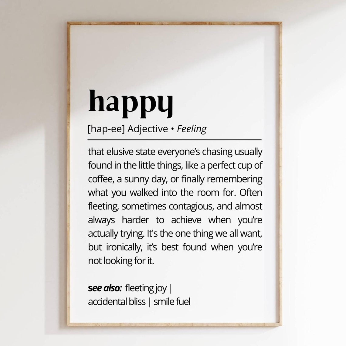 Happy Definition Minimalist Typography Uplifting Feel Good Wall Art