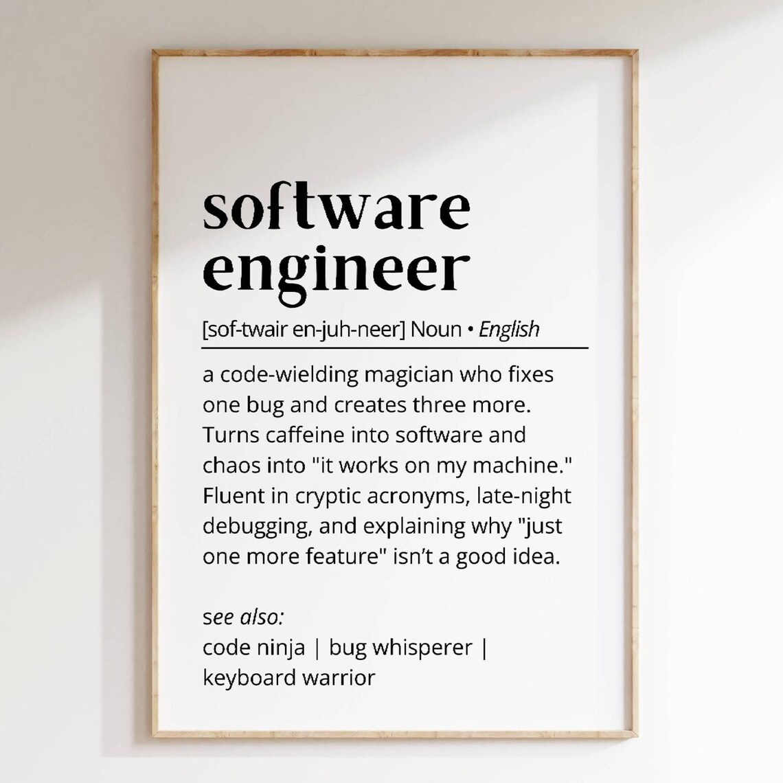Software Engineer Definition Funny Tech Office Poster