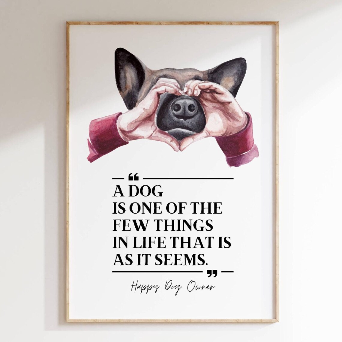 Modern Watercolor Dog Nose Heart Hands Pet Lover Quote Poster