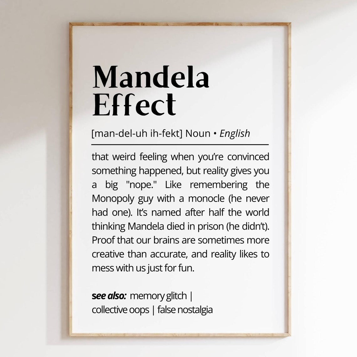 Mandela Effect Definition False Memory Humor Dictionary Style Wall Art