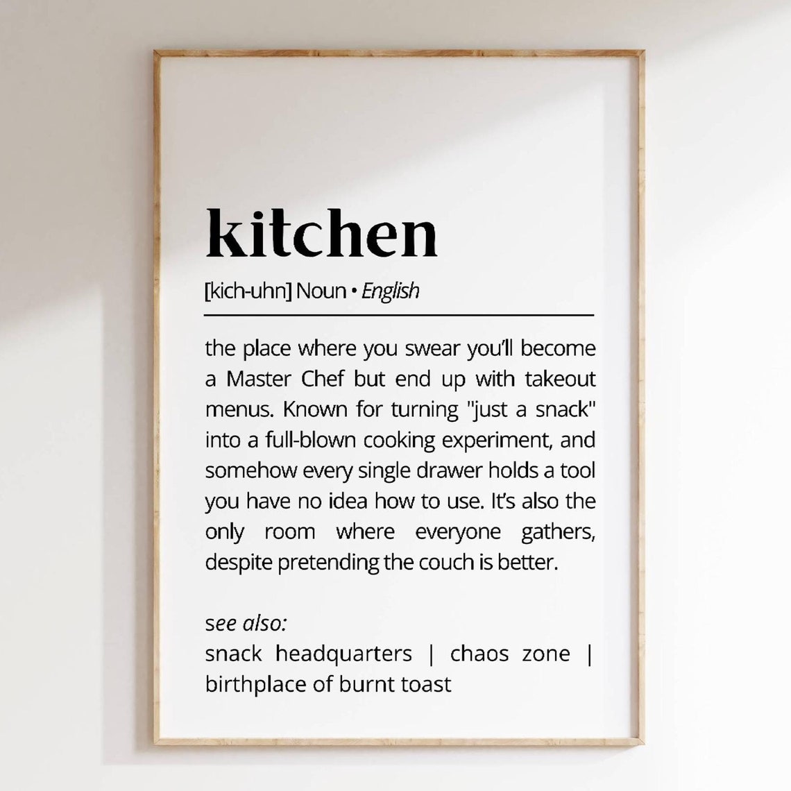 Kitchen Definition Funny Master Chef Takeout Menu Dictionary Poster